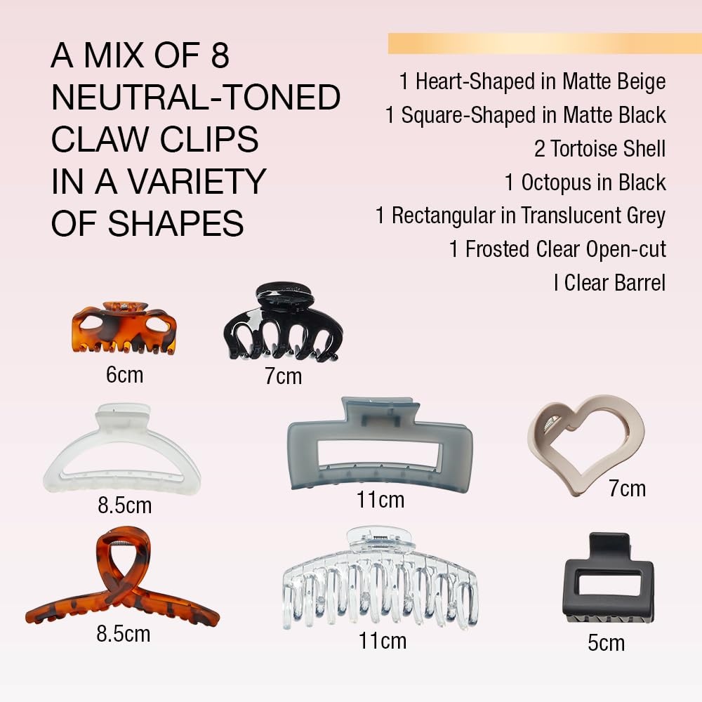 image:imageScunci by Conair 8 piece claw clips set claw clips for thick hair hair accessories for women Pastel ColorsNeutral