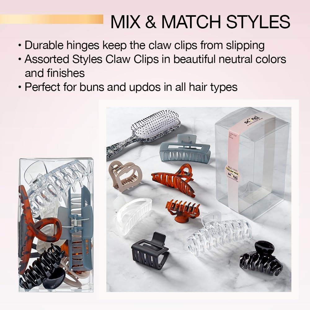 image:imageScunci by Conair 8 piece claw clips set claw clips for thick hair hair accessories for women Pastel ColorsNeutral