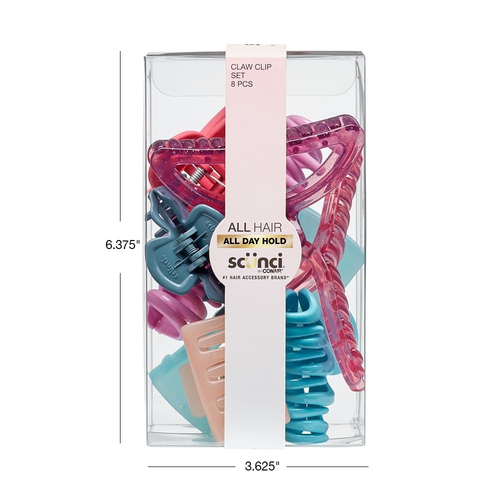 image:imageScunci by Conair 8 piece claw clips set claw clips for thick hair hair accessories for women Pastel ColorsPastel