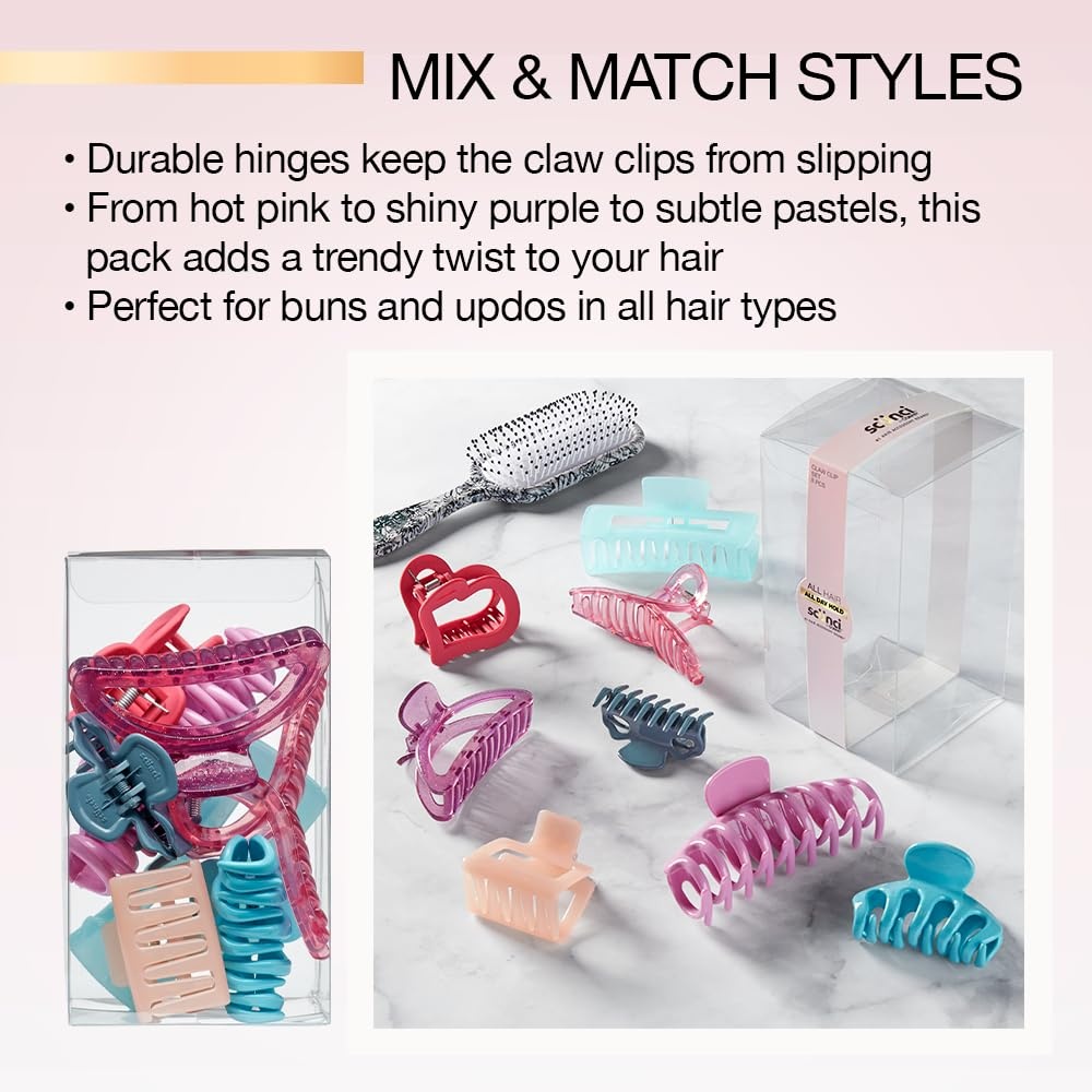 image:imageScunci by Conair 8 piece claw clips set claw clips for thick hair hair accessories for women Pastel ColorsPastel