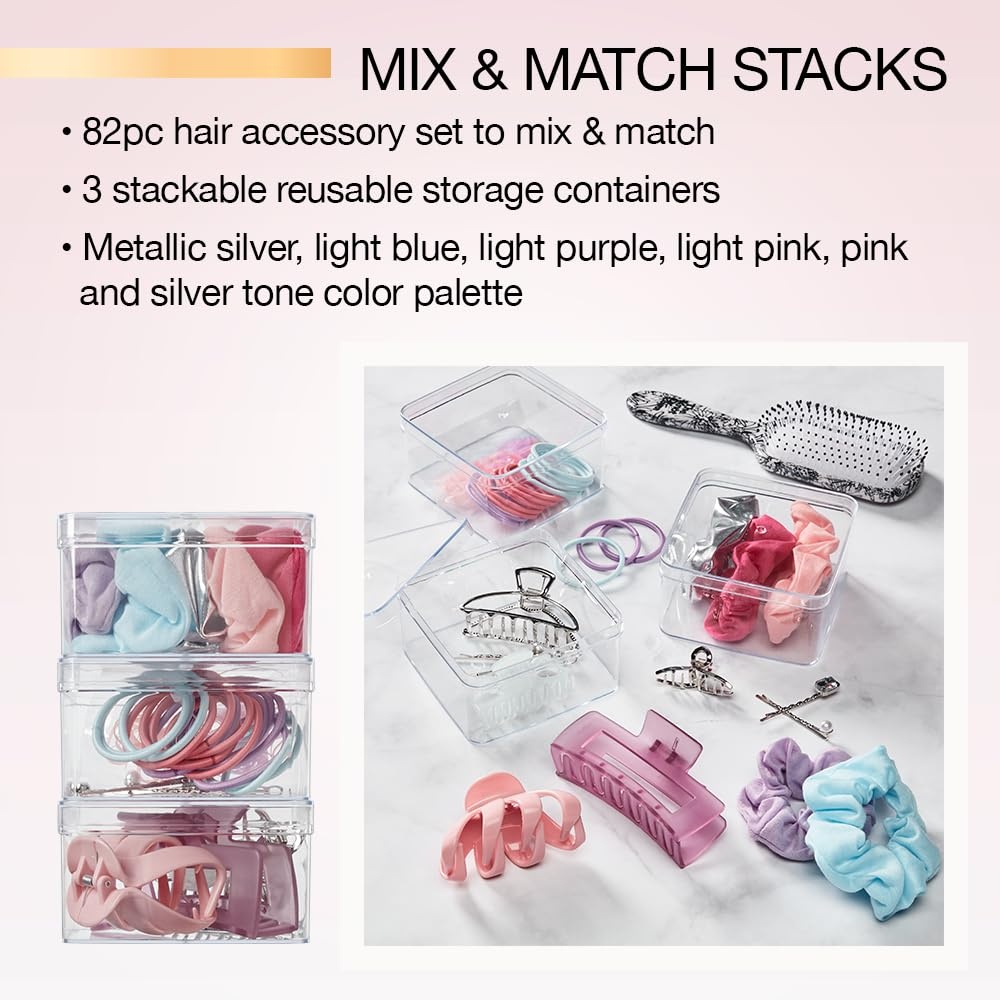 image:imageScunci by Conair 82 piece hair accessory kit hair accessories for women claw clips includes stackable storagePastel
