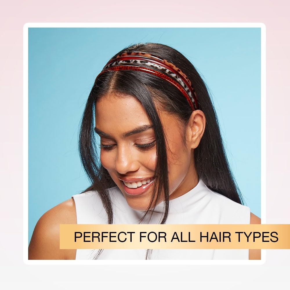 image:imageScunci by Conair Effortless Beauty Skinny headband plastic Headbands for Women and Men hair accessories for women Assorted Tortoise 4 Count