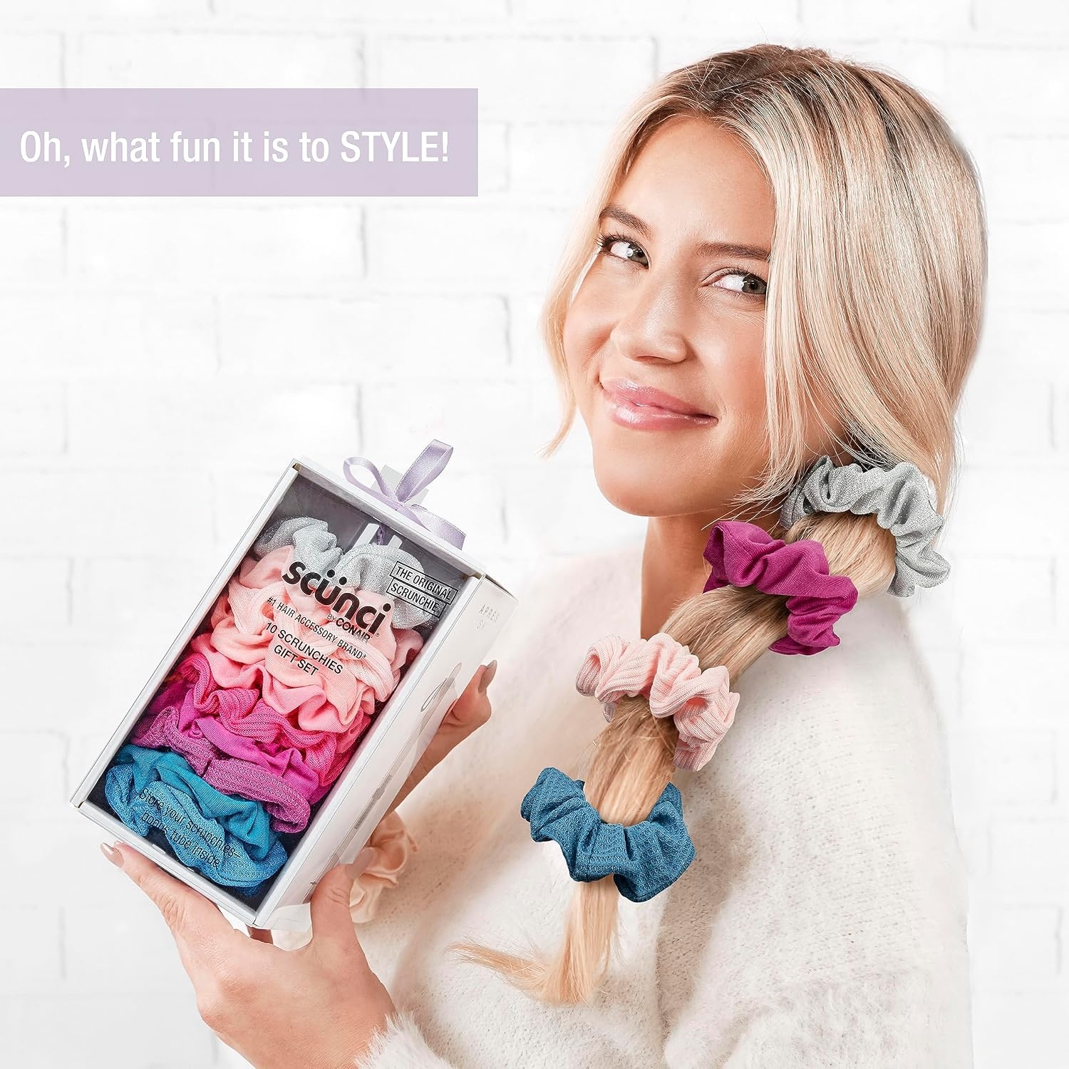 image:imageScunci by Conair Gift Set Gift Box Under 20 Includes 3 Claw Clips and 3 Scrunchies in Pink and Gold ColorsPink and Purple