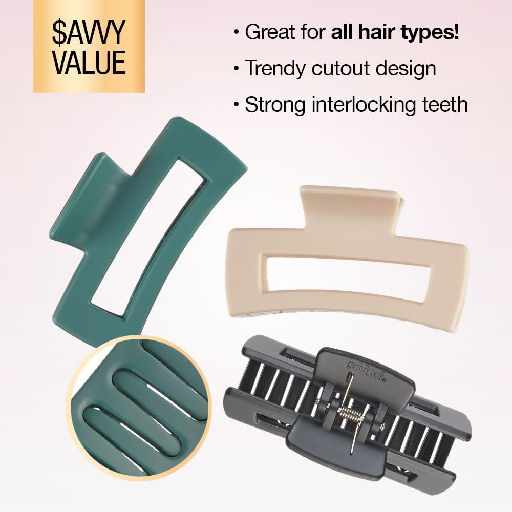 image:imageScunci by Conair Hair Claw Clips for Women Hair Claw Clip Set Chunky NoSlip Hair Clips in Neutral Taupe and Blonde Shades 3 Count Pack of 1Beige Black Green