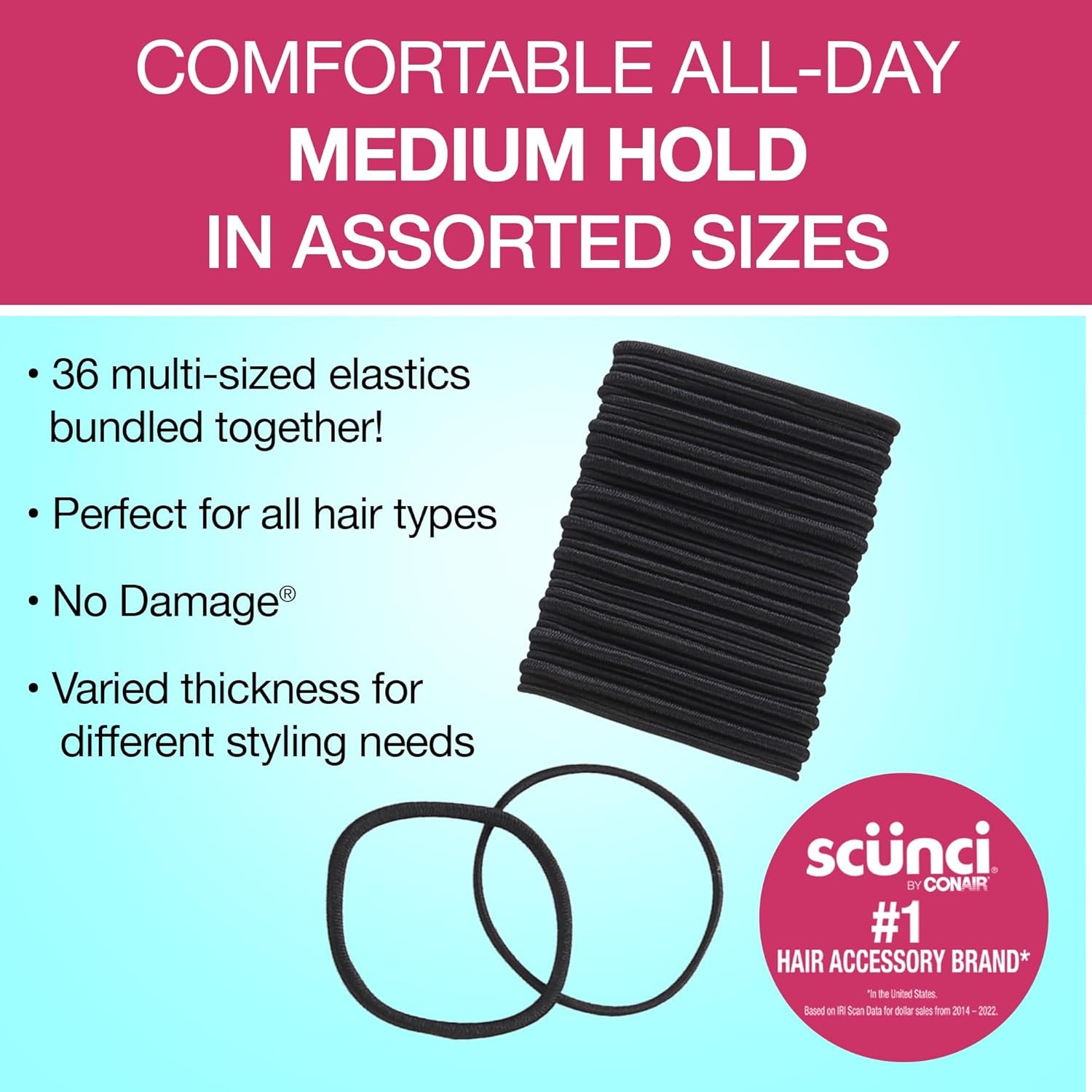 image:imageScunci by Conair Hair Ties Clear Elastics Hair Accessories for Women Black Clear amp Multicolor 2000 CountBlack