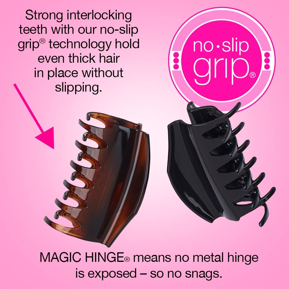 image:imageScunci by Conair NoSlip Grip All Day Hold Magic Hinge Claw Hair Clip Brown and Black Packaging May Vary Pack of 2