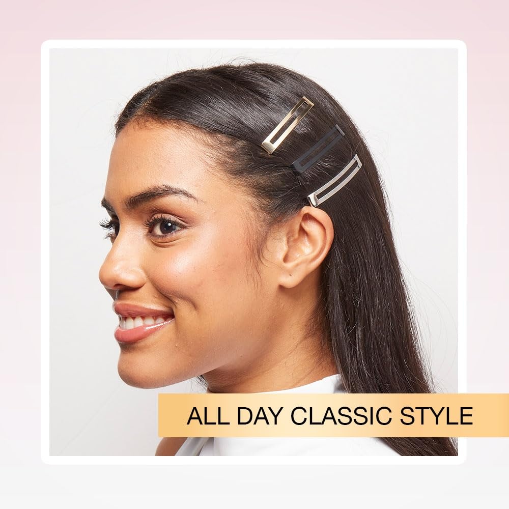 image:imageScunci by Conair NoSlip Grip Stay Tight Barrettes hair barrettes for women hair accessories for women hair clips Gold Black and Silver 6 CountGold Black Silver