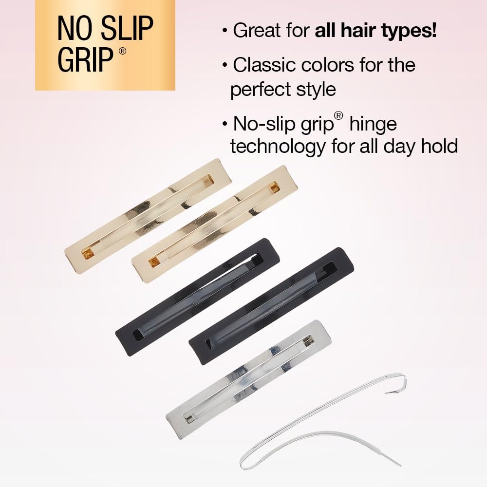 image:imageScunci by Conair NoSlip Grip Stay Tight Barrettes hair barrettes for women hair accessories for women hair clips Gold Black and Silver 6 CountGold Black Silver
