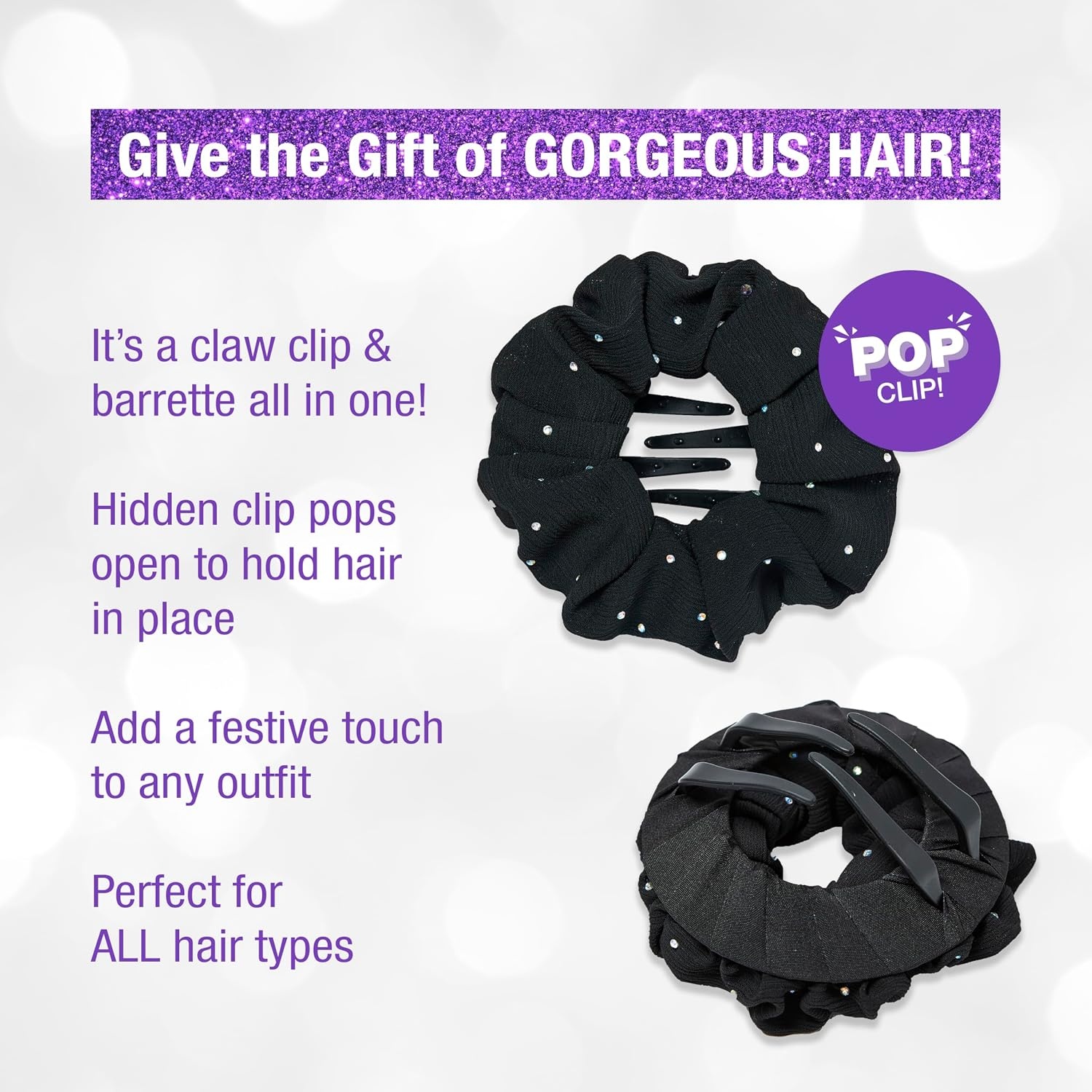 image:imageScunci by Conair Pop Clip Barrette hair accessories for women claw clips for thick hair claw clip Gifts for women teen girl gifts 1 CountBlack Glam