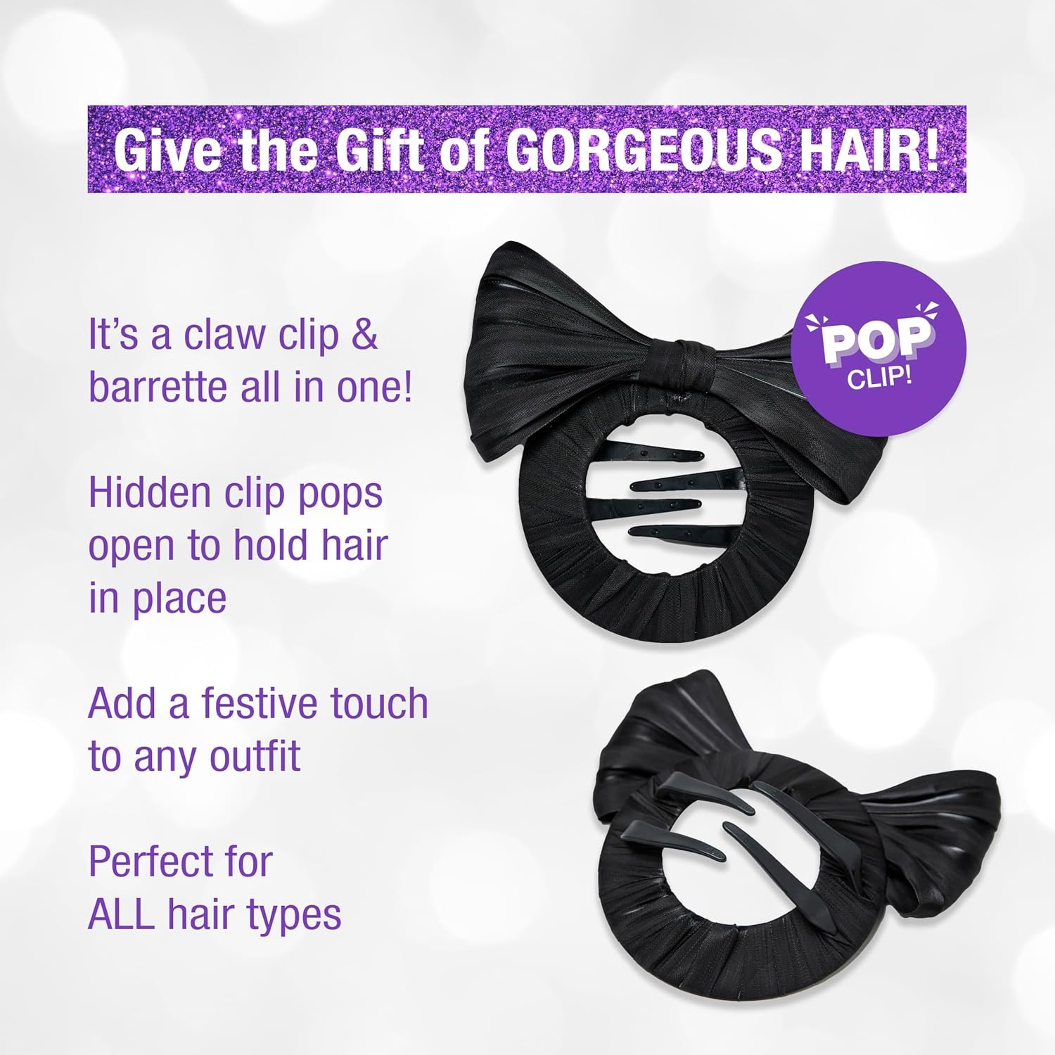 image:imageScunci by Conair Pop Clip Barrette hair accessories for women claw clips for thick hair claw clip Gifts for women teen girl gifts 1 CountBow Black