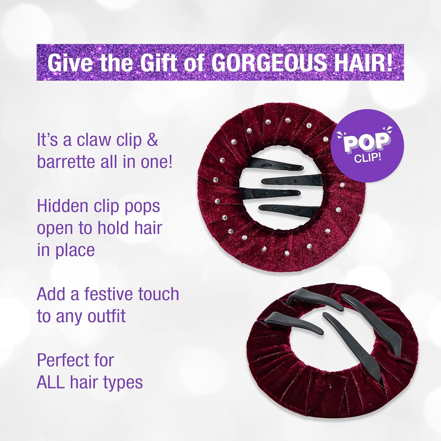 image:imageScunci by Conair Pop Clip Barrette hair accessories for women claw clips for thick hair claw clip Gifts for women teen girl gifts 1 CountCranberry