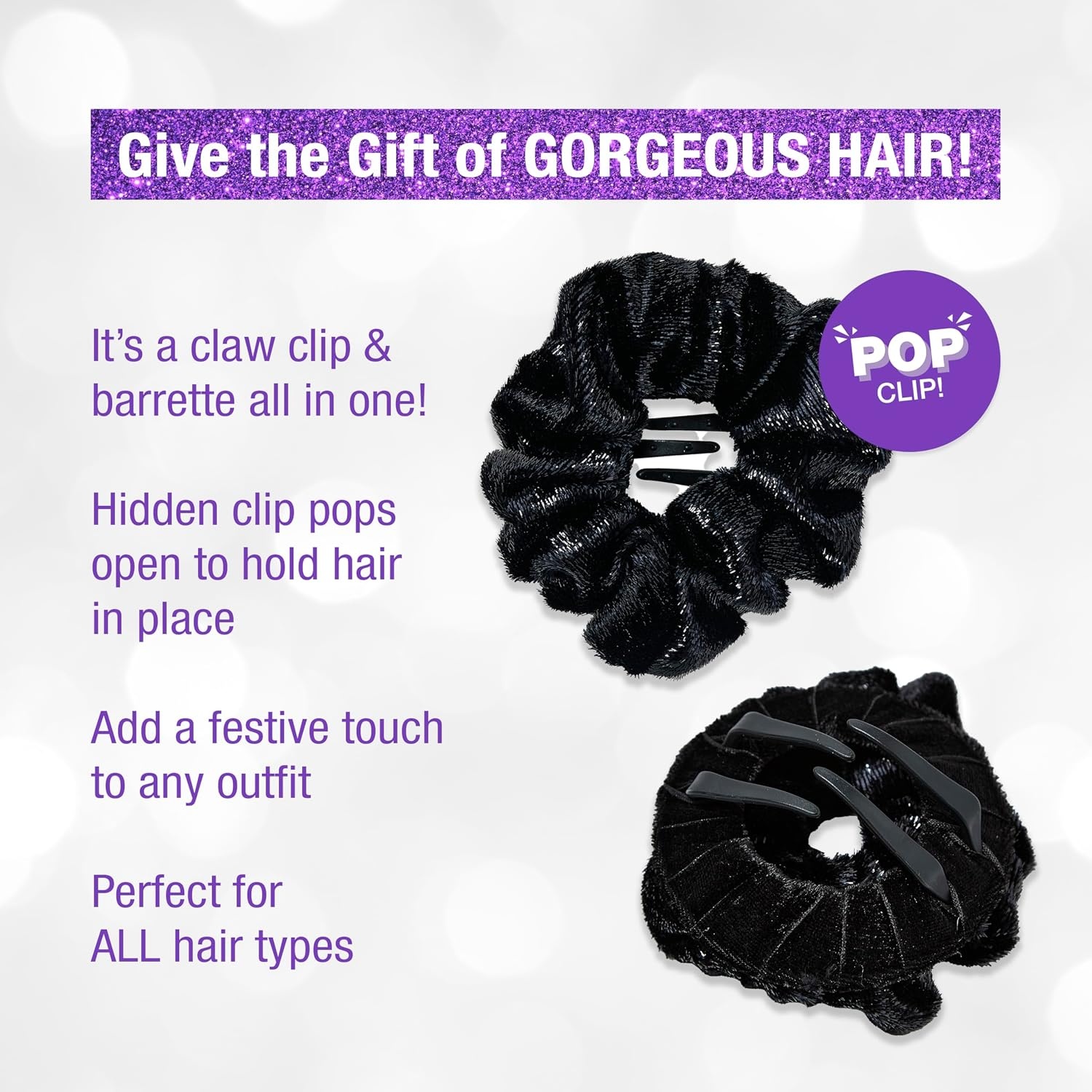 image:imageScunci by Conair Pop Clip Barrette hair accessories for women claw clips for thick hair claw clip Gifts for women teen girl gifts 1 CountNegro Tinsel Black