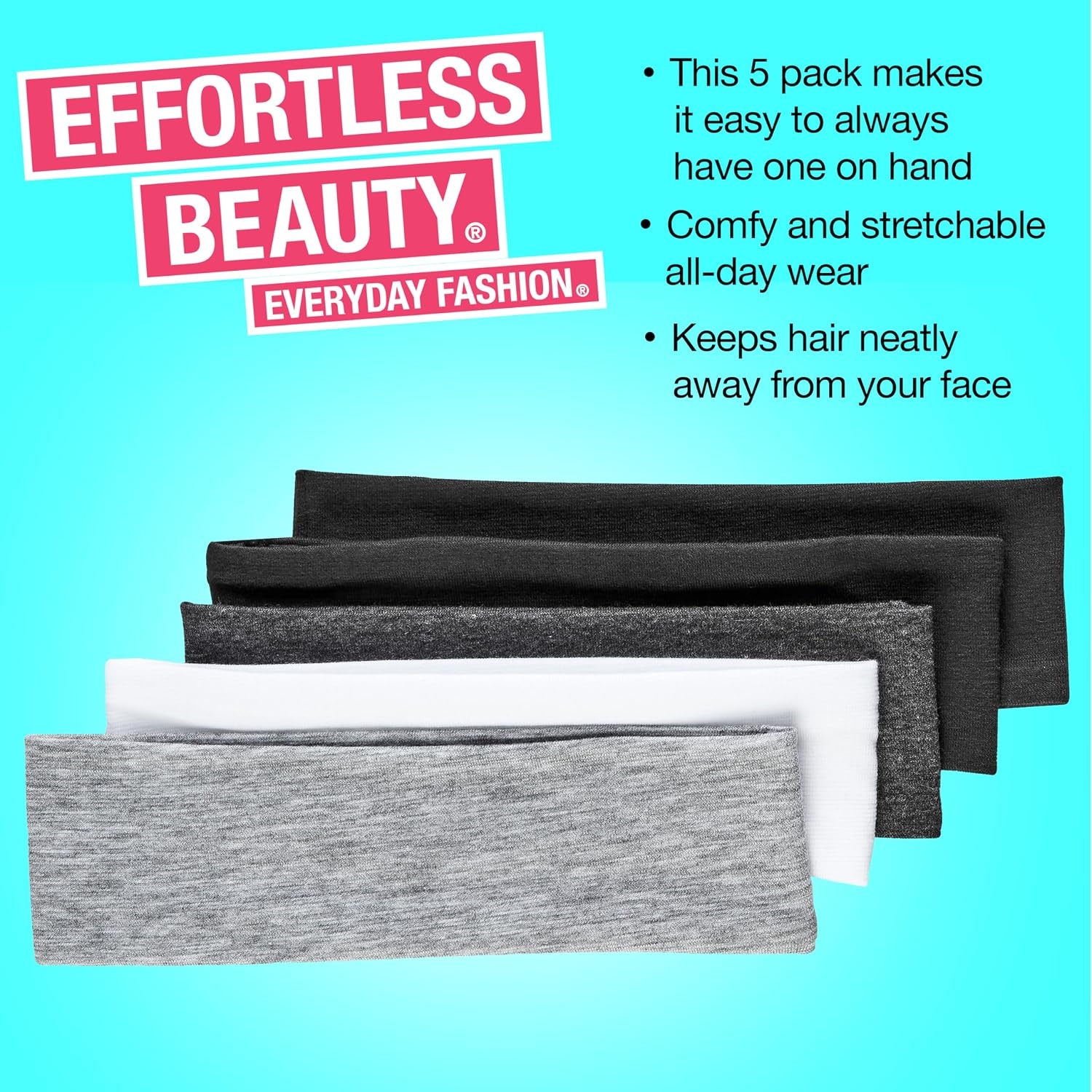 image:imageScunci by Conair Soft Stretchable Headbands accessories for women mens headband running headband Assorted Colors 5 Count