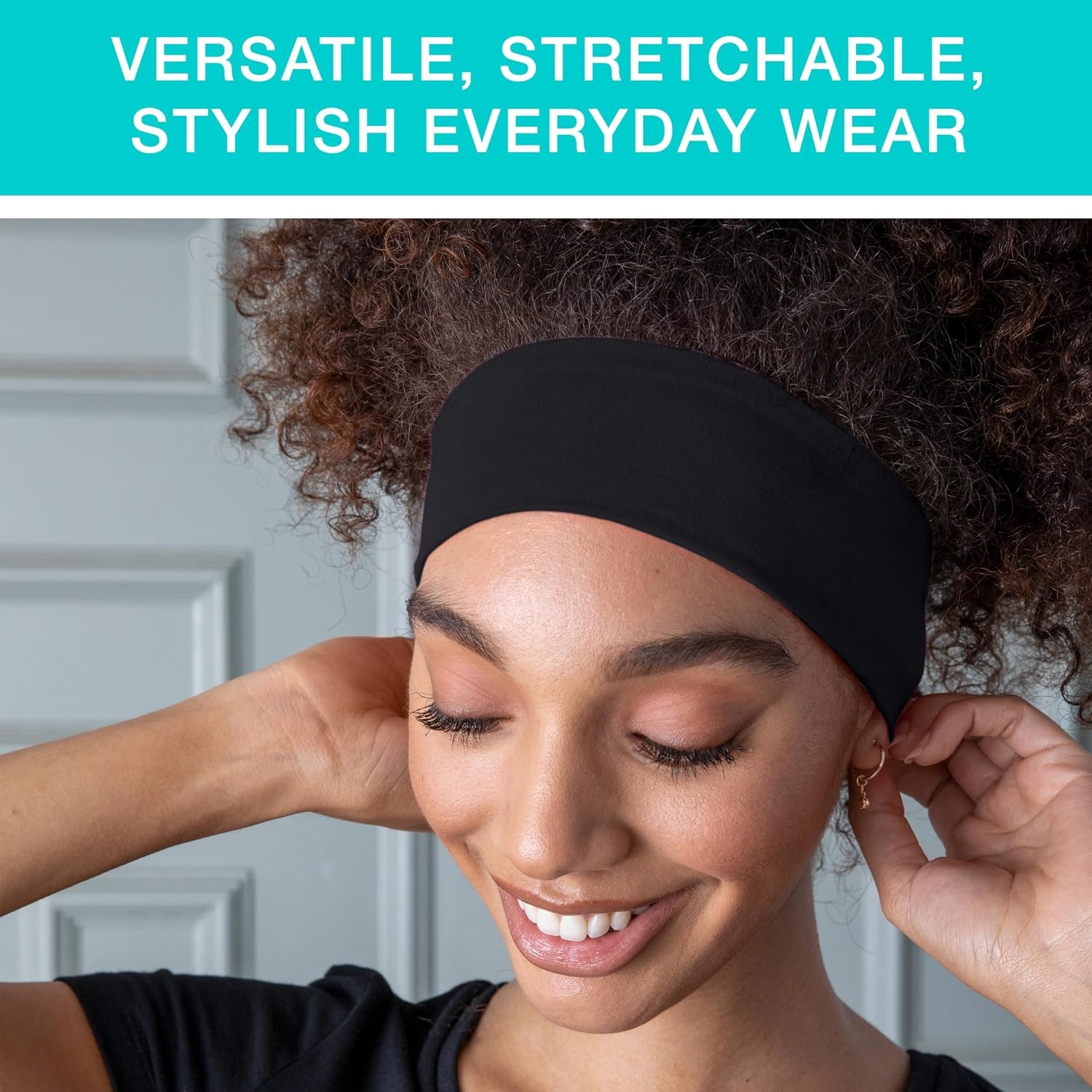 image:imageScunci by Conair Soft Stretchable Headbands accessories for women mens headband running headband Black 5 Count