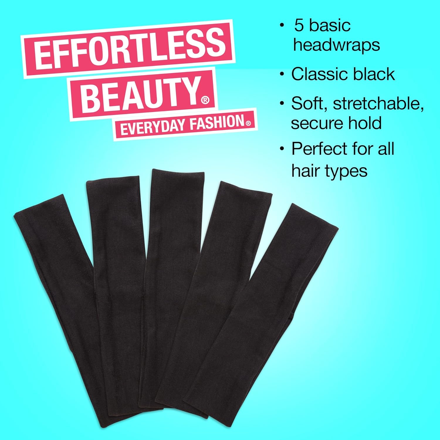 image:imageScunci by Conair Soft Stretchable Headbands accessories for women mens headband running headband Black 5 Count