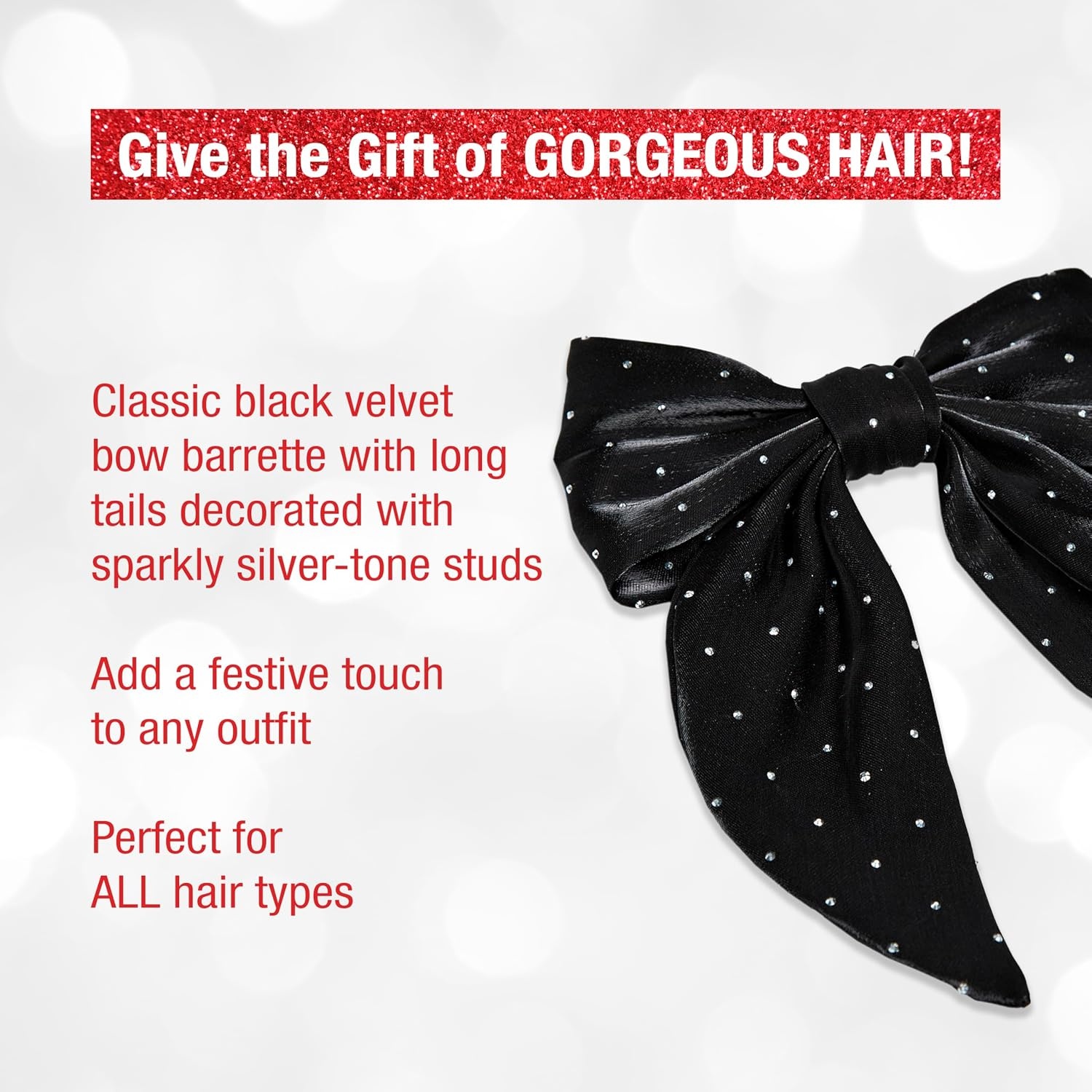 image:imageScunci by Conair Stud Bow Barrette hair bows holiday gifts for girls hair accessories for women stocking stuffers black bowBlack Shimmer