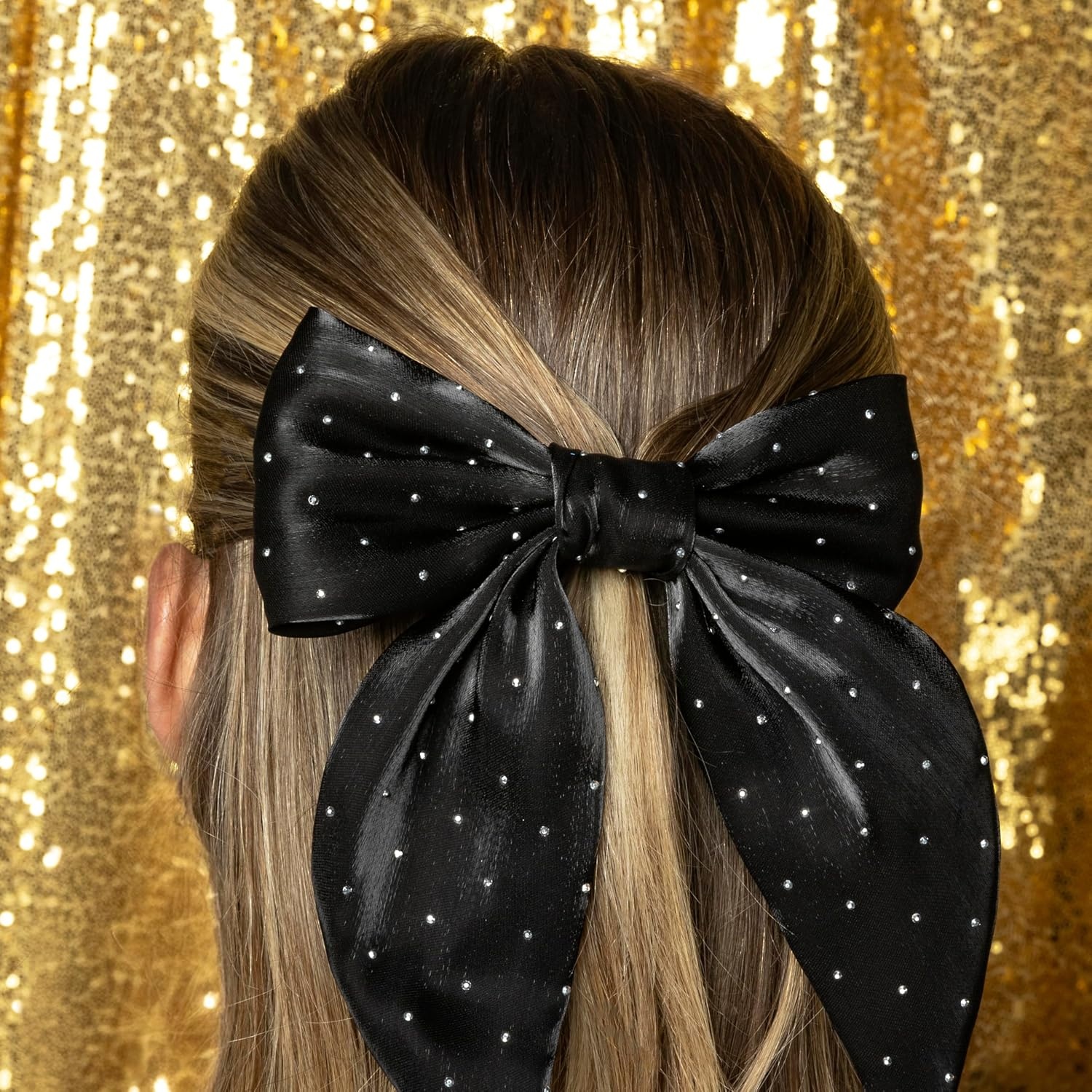 image:imageScunci by Conair Stud Bow Barrette hair bows holiday gifts for girls hair accessories for women stocking stuffers black bowNegro Black Shimmer