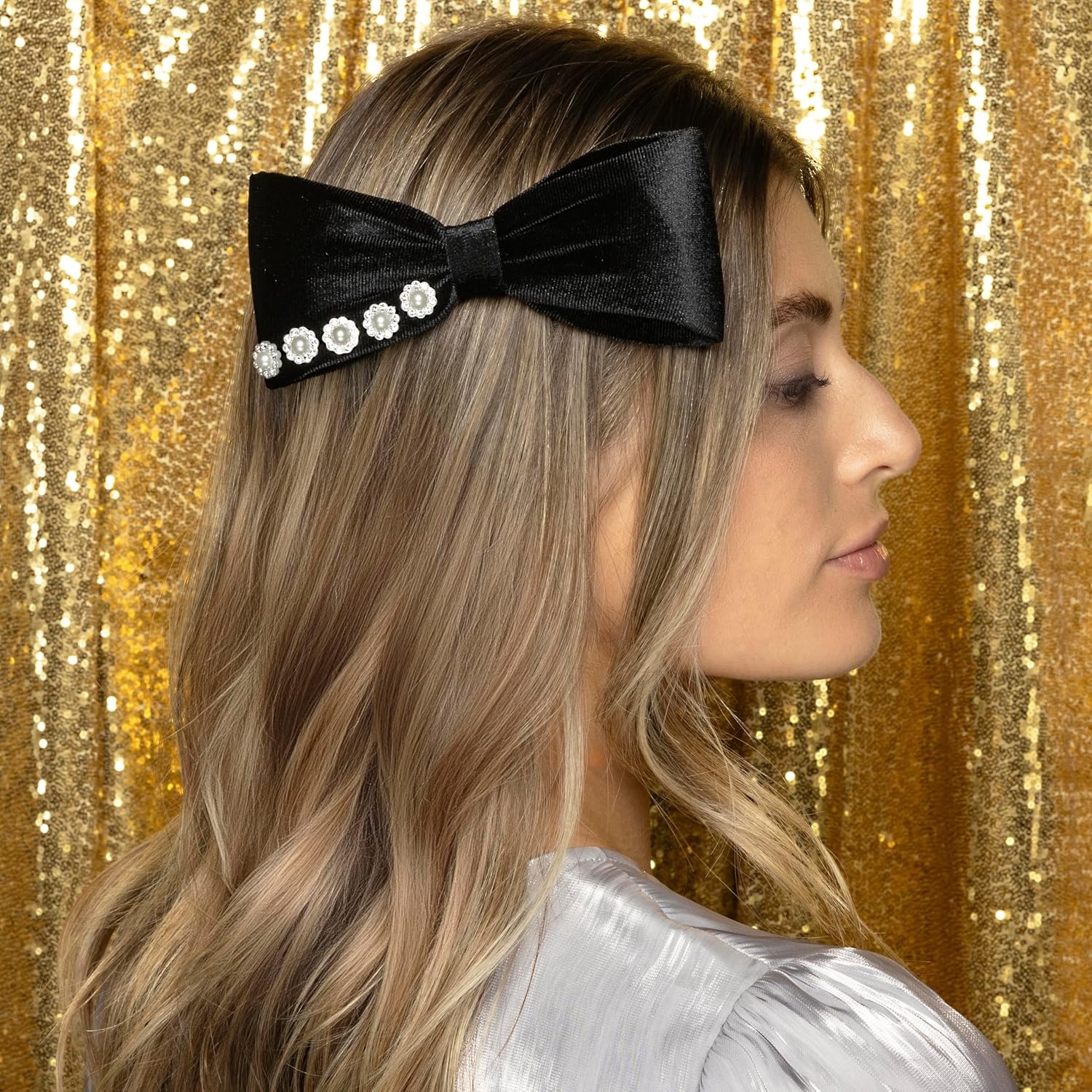 image:imageScunci by Conair Stud Bow Barrette hair bows holiday gifts for girls hair accessories for women stocking stuffers black bowNoche estrellada
