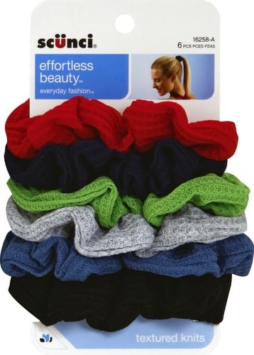 image:imageScunci by Conair The Original Scrunchie Waffle Knit Scrunchies in Navy White Red Blue Grey and Black Hair Ties for Women 6 Count