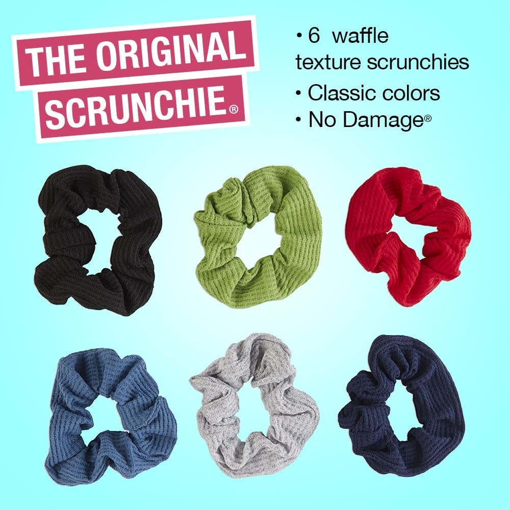 image:imageScunci by Conair The Original Scrunchie Waffle Knit Scrunchies in Navy White Red Blue Grey and Black Hair Ties for Women 6 Count
