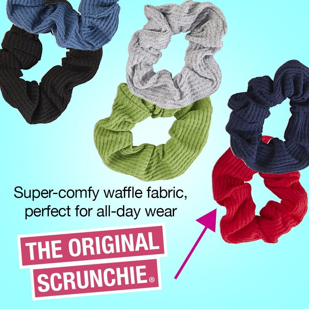 image:imageScunci by Conair The Original Scrunchie Waffle Knit Scrunchies in Navy White Red Blue Grey and Black Hair Ties for Women 6 Count