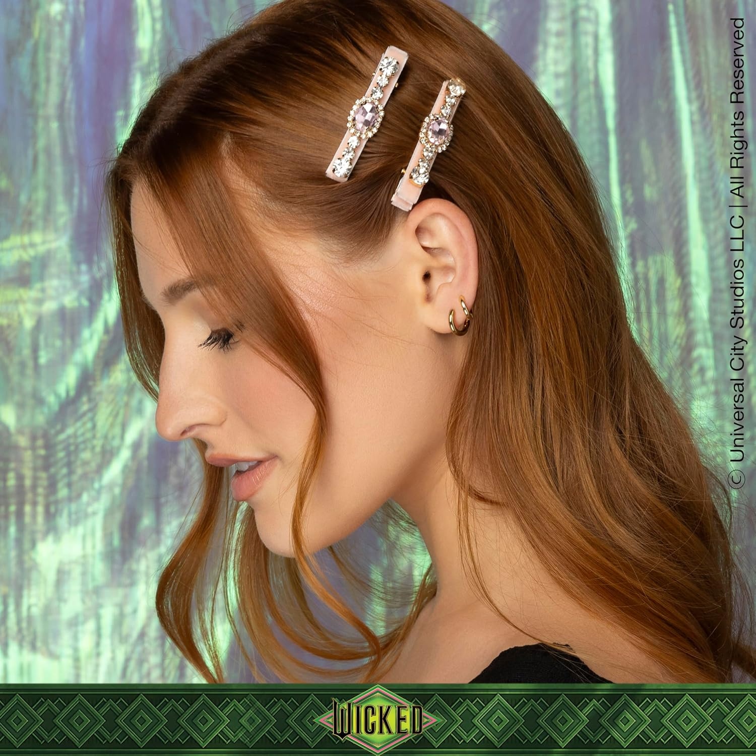 image:imageScunci by Conair Wicked Emerald City Rhinestone Salon Clips 2pk Hair Clips for Women Glamorous Luxurious Elegant Green Velvet amp Stone Design Limited EditionPink