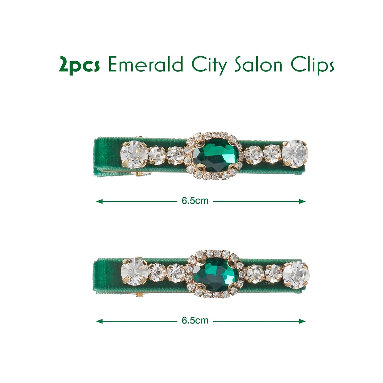 image:imageScunci by Conair Wicked Emerald City Rhinestone Salon Clips 2pk Hair Clips for Women Glamorous Luxurious Elegant Green Velvet amp Stone Design Limited EditionGreen