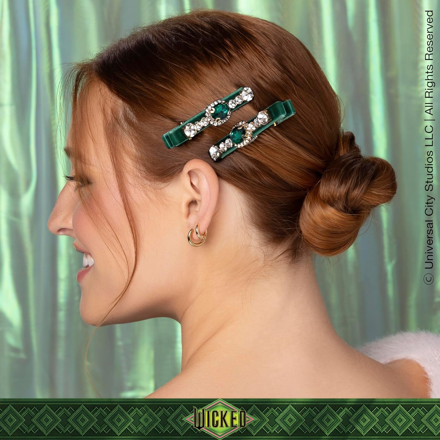image:imageScunci by Conair Wicked Emerald City Rhinestone Salon Clips 2pk Hair Clips for Women Glamorous Luxurious Elegant Green Velvet amp Stone Design Limited EditionGreen