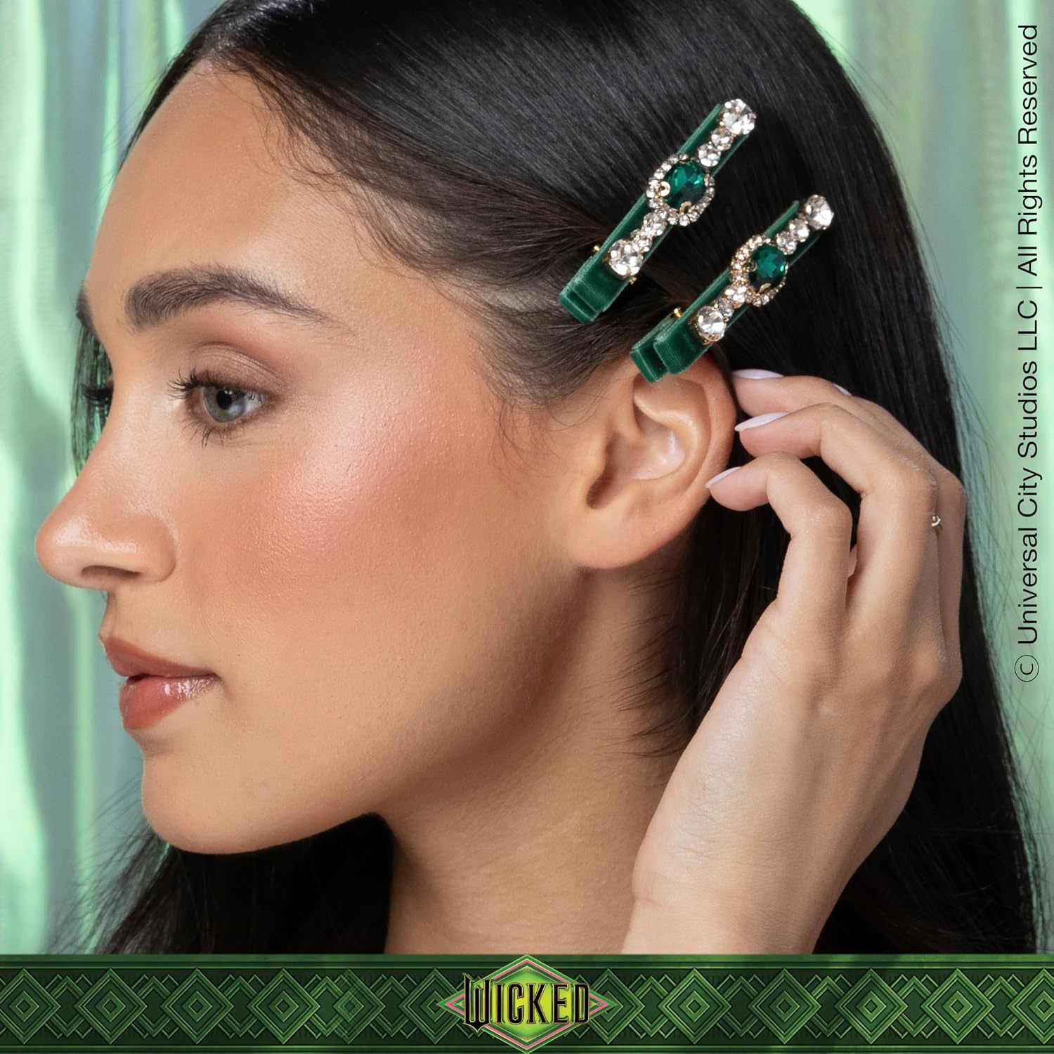 image:imageScunci by Conair Wicked Emerald City Rhinestone Salon Clips 2pk Hair Clips for Women Glamorous Luxurious Elegant Green Velvet amp Stone Design Limited EditionGreen