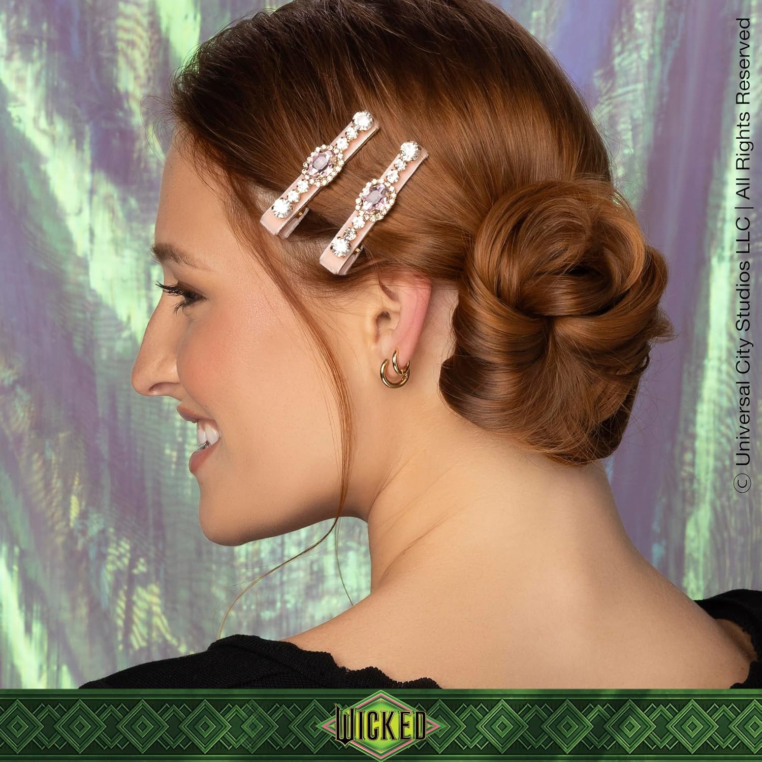 image:imageScunci by Conair Wicked Emerald City Rhinestone Salon Clips 2pk Hair Clips for Women Glamorous Luxurious Elegant Green Velvet amp Stone Design Limited EditionPink