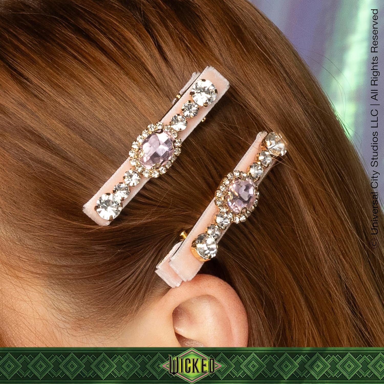image:imageScunci by Conair Wicked Emerald City Rhinestone Salon Clips 2pk Hair Clips for Women Glamorous Luxurious Elegant Green Velvet amp Stone Design Limited EditionPink