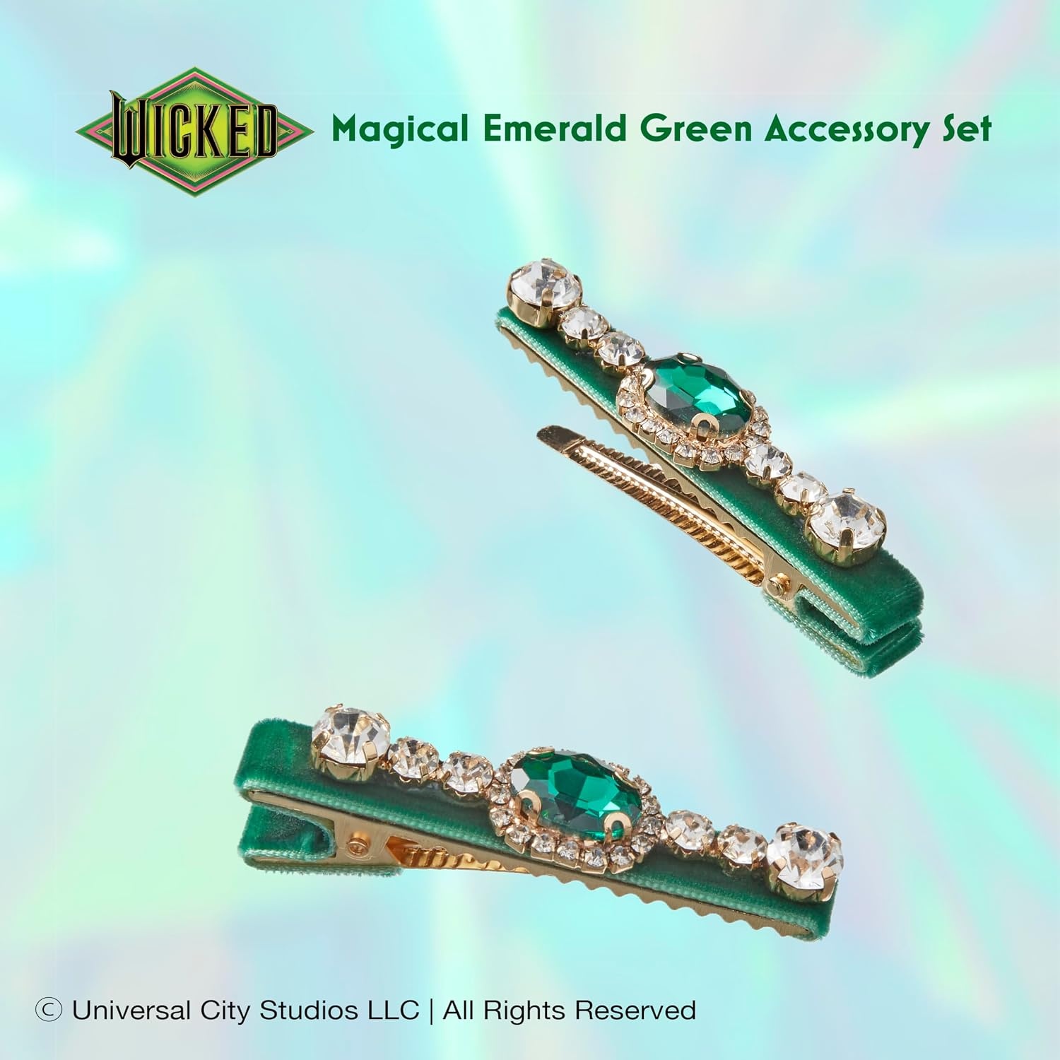 image:imageScunci by Conair Wicked Emerald City Rhinestone Salon Clips 2pk Hair Clips for Women Glamorous Luxurious Elegant Green Velvet amp Stone Design Limited EditionGreen