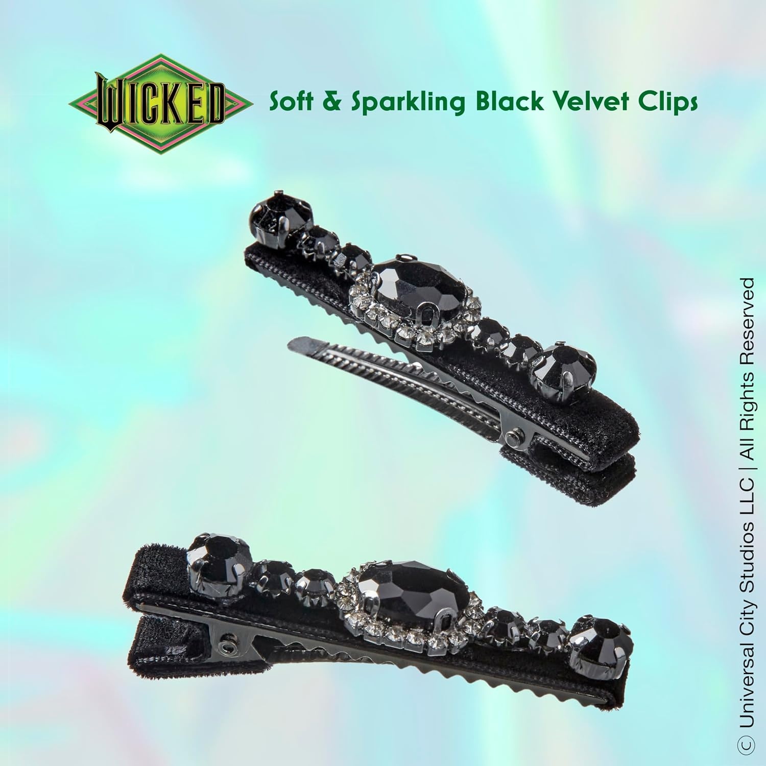 image:imageScunci by Conair Wicked Emerald City Rhinestone Salon Clips 2pk Hair Clips for Women Glamorous Luxurious Elegant Green Velvet amp Stone Design Limited EditionBlack
