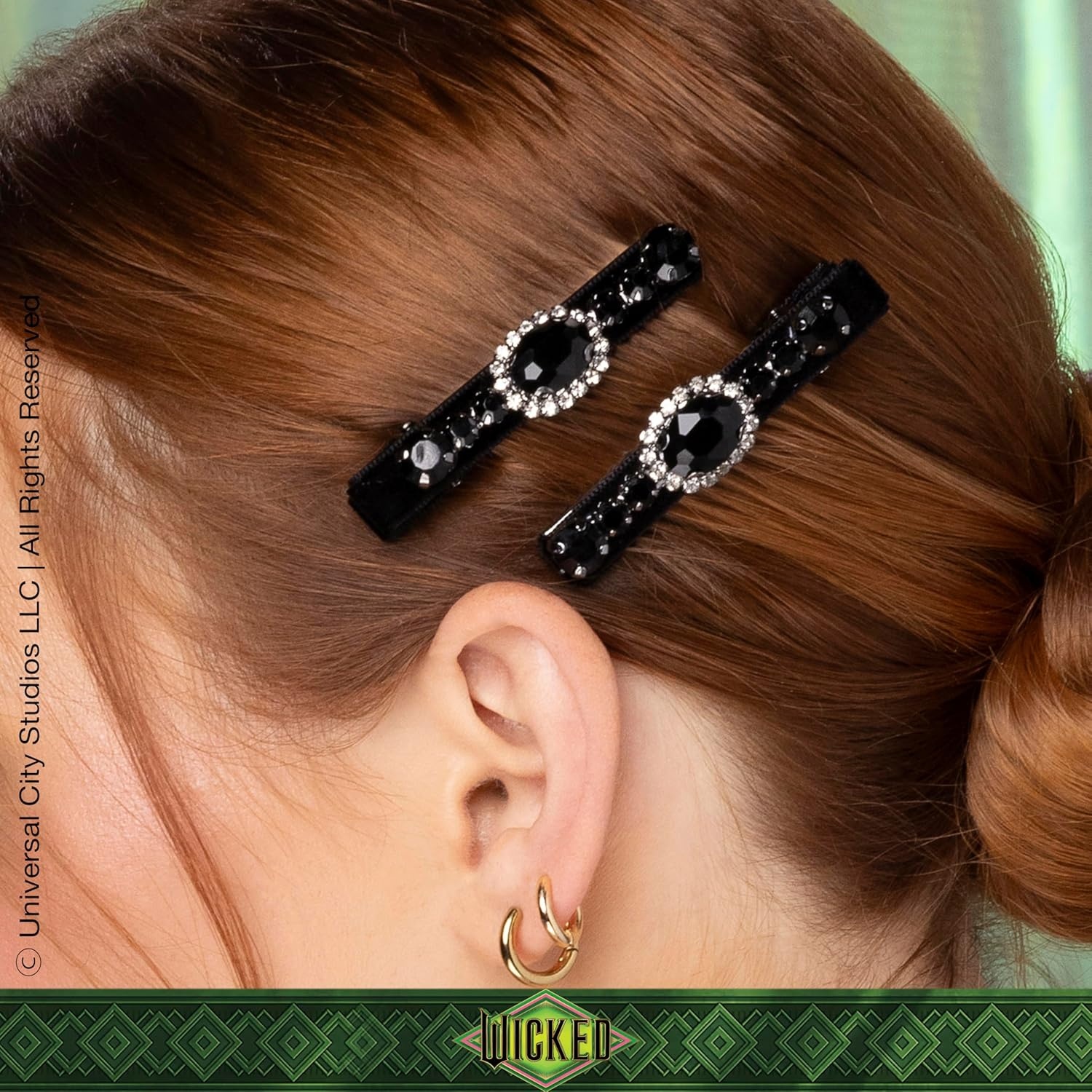 image:imageScunci by Conair Wicked Emerald City Rhinestone Salon Clips 2pk Hair Clips for Women Glamorous Luxurious Elegant Green Velvet amp Stone Design Limited EditionBlack