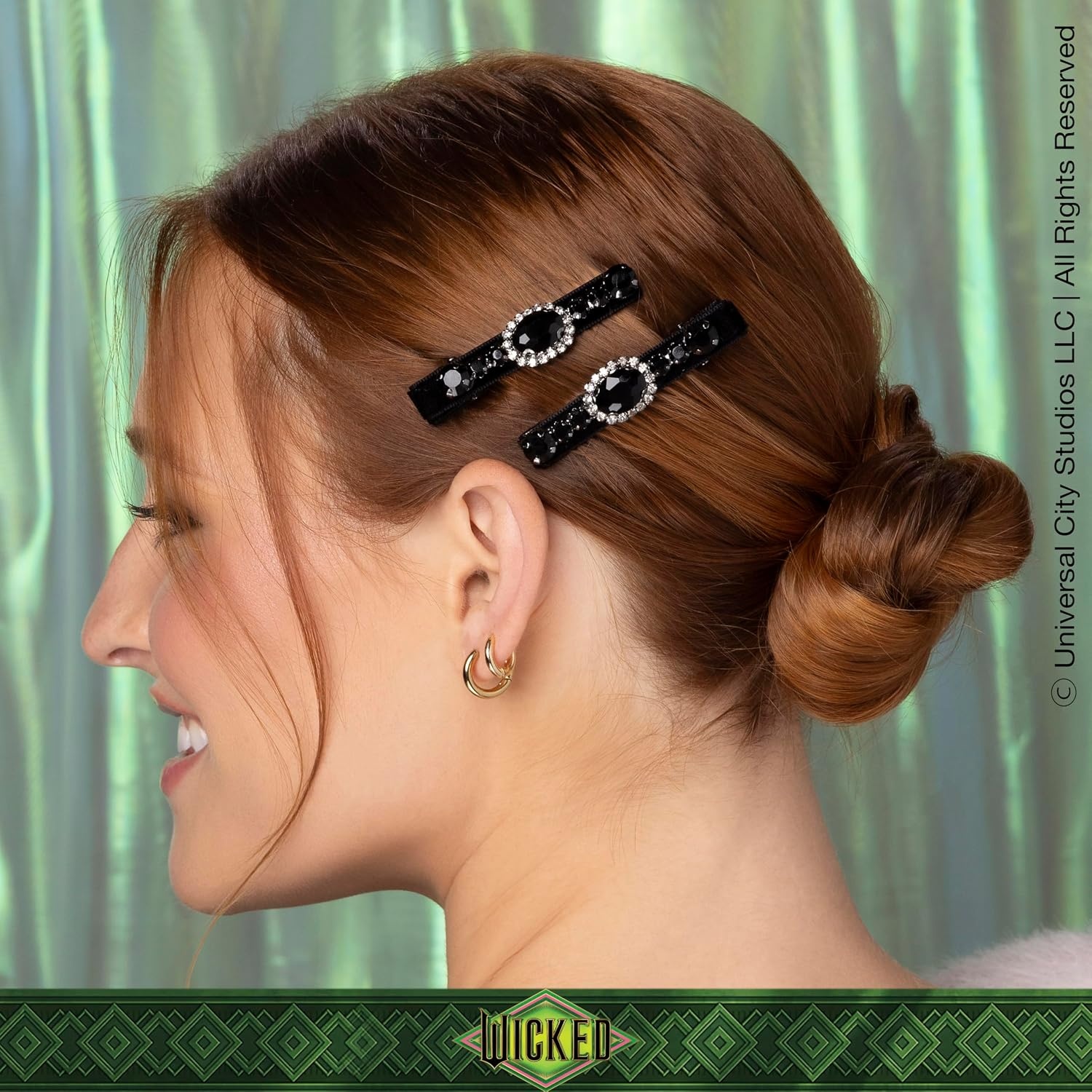 image:imageScunci by Conair Wicked Emerald City Rhinestone Salon Clips 2pk Hair Clips for Women Glamorous Luxurious Elegant Green Velvet amp Stone Design Limited EditionBlack