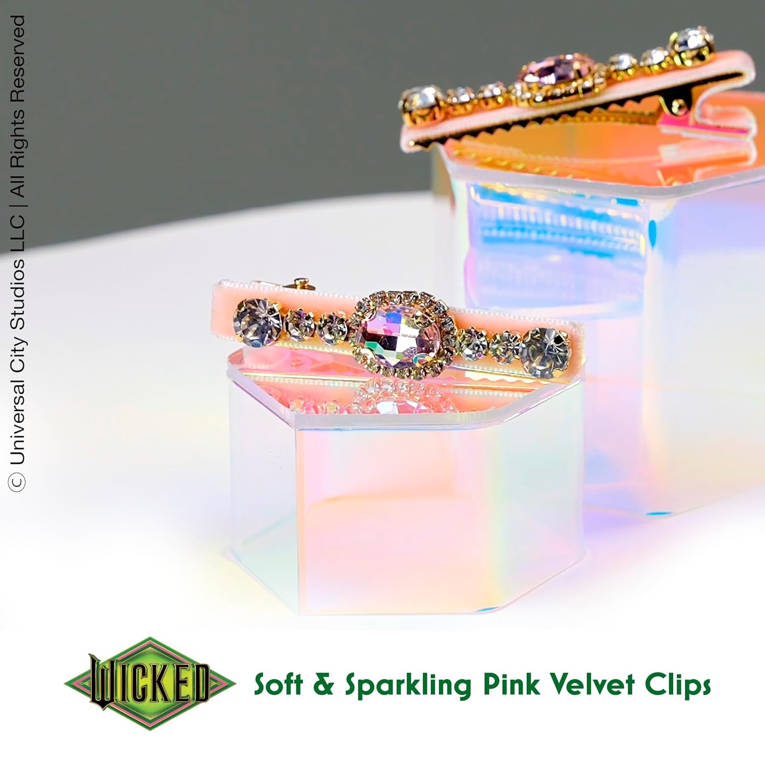 image:imageScunci by Conair Wicked Emerald City Rhinestone Salon Clips 2pk Hair Clips for Women Glamorous Luxurious Elegant Green Velvet amp Stone Design Limited EditionPink