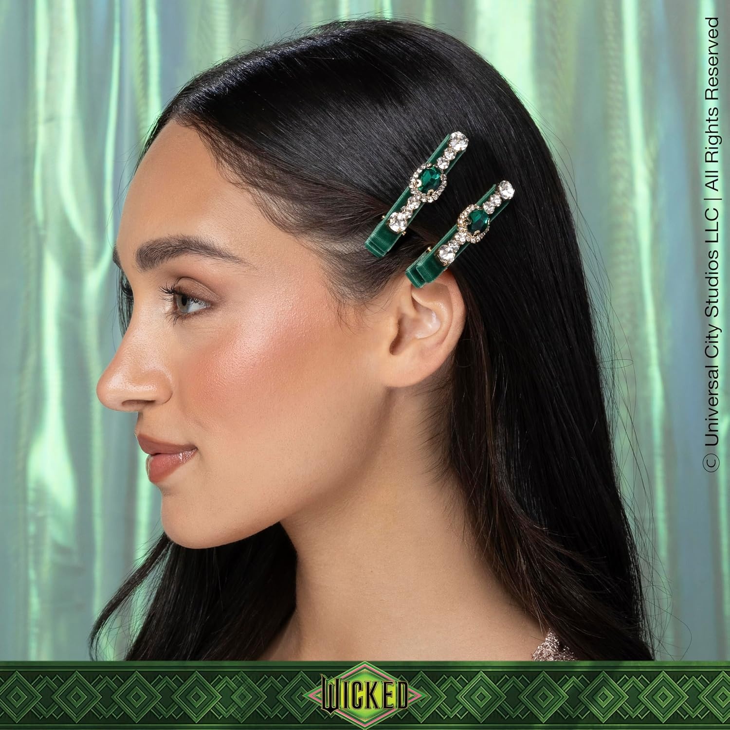 image:imageScunci by Conair Wicked Emerald City Rhinestone Salon Clips 2pk Hair Clips for Women Glamorous Luxurious Elegant Green Velvet amp Stone Design Limited EditionGreen