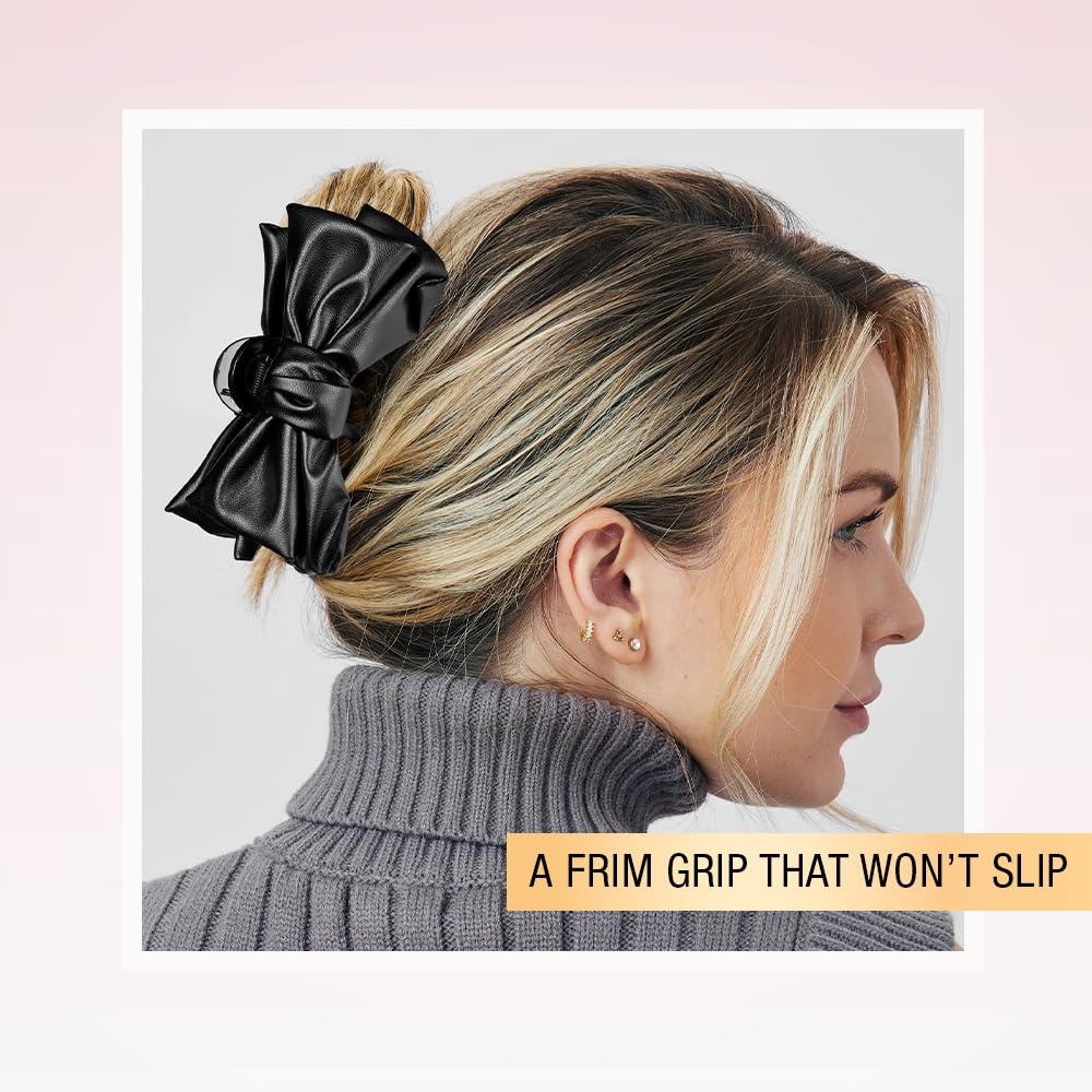 image:imageScunci by Conair faux leather bow claw clip claw clips for thick hair claw clip hair accessories for women hair accessories for girls TanBlack