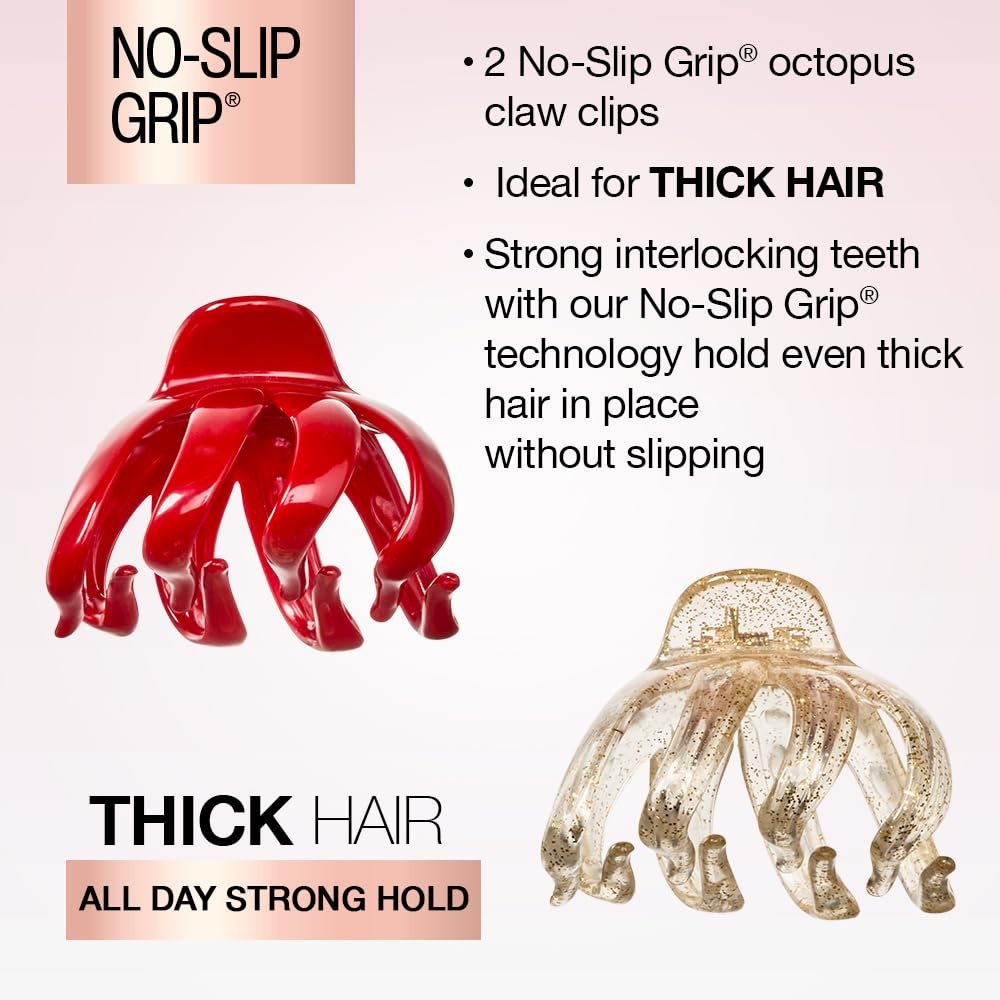 image:imageScunci by Conair jaw claw clips hair accessories for women claw clips for thick hair claw clip Black amp Tortoise 2 Count Strong interlocking octopusstyle teeth provide secure slipfree updos Black amp Tortoise 2Count 3743301Z04815Red Gold