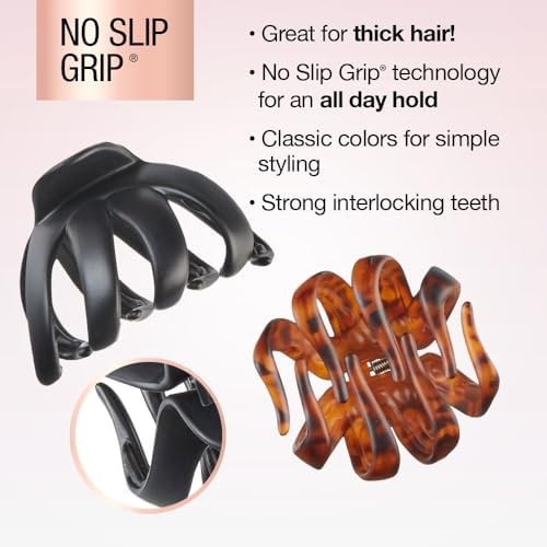 image:imageScunci by Conair jaw claw clips hair accessories for women claw clips for thick hair claw clip Black amp Tortoise 2 Count Strong interlocking octopusstyle teeth provide secure slipfree updos Black amp Tortoise 2Count 3743301Z04815Brown Black