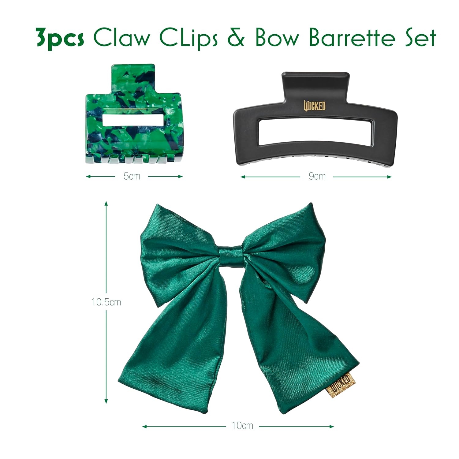 image:imageWicked 3PK Claw Clip amp Bow Barrette set hair clips gift box hair clips for women gifts for her hair accessories Scunci by ConairElphaba Black