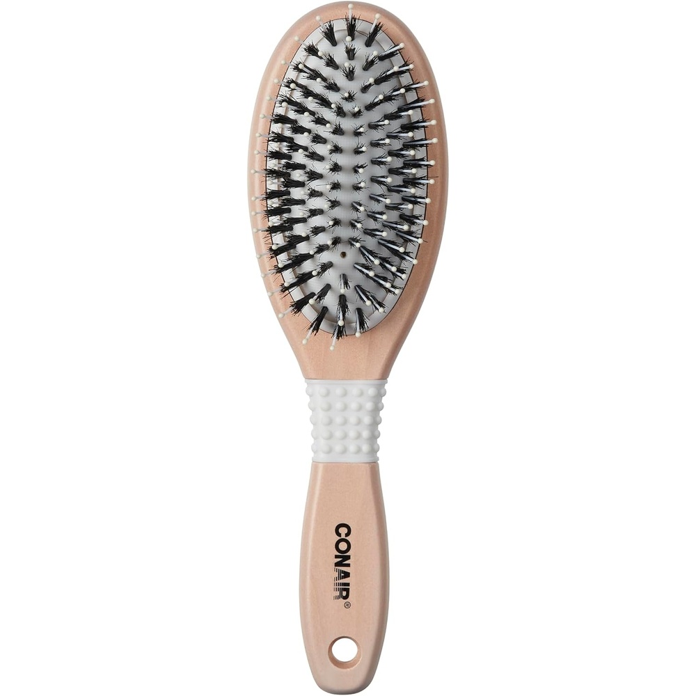 image:imageCONAIR Ceramic Wood Nylon amp Boar Bristle Cushion Hair Brush hairbrush for women reduce frizz and add shine natural wood handle for all hair types