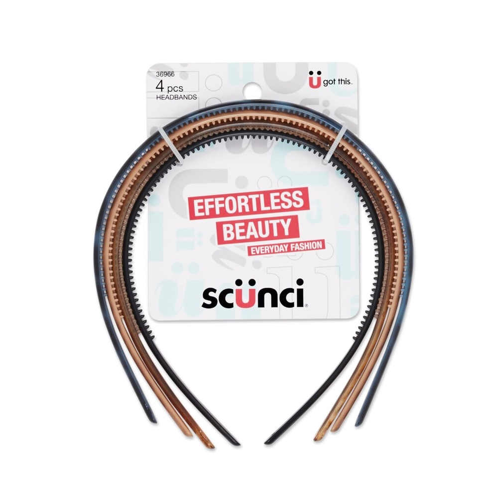 image:imageCONAIR Scunci Effortless Beauty Skinny headband plastic Headbands for Women and Men hair accessories for women gifts for her Assorted Colors 4 CountAssorted Classic Neutrals