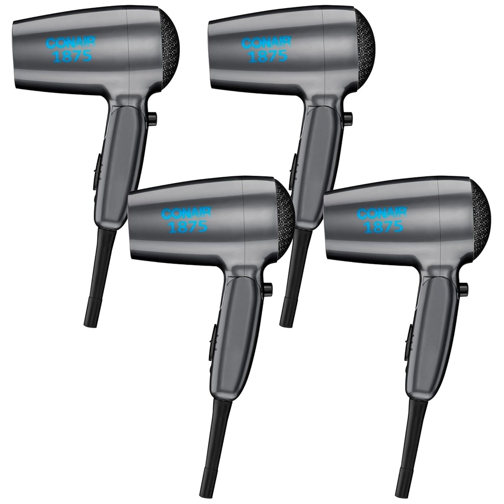 image:imageConair 1875 Watt Travel Hair Dryer  Dual Voltage Folding Handle Travel Hair Dryer For All Hair Types Gray 124TLN1875 Watt Pack of 4