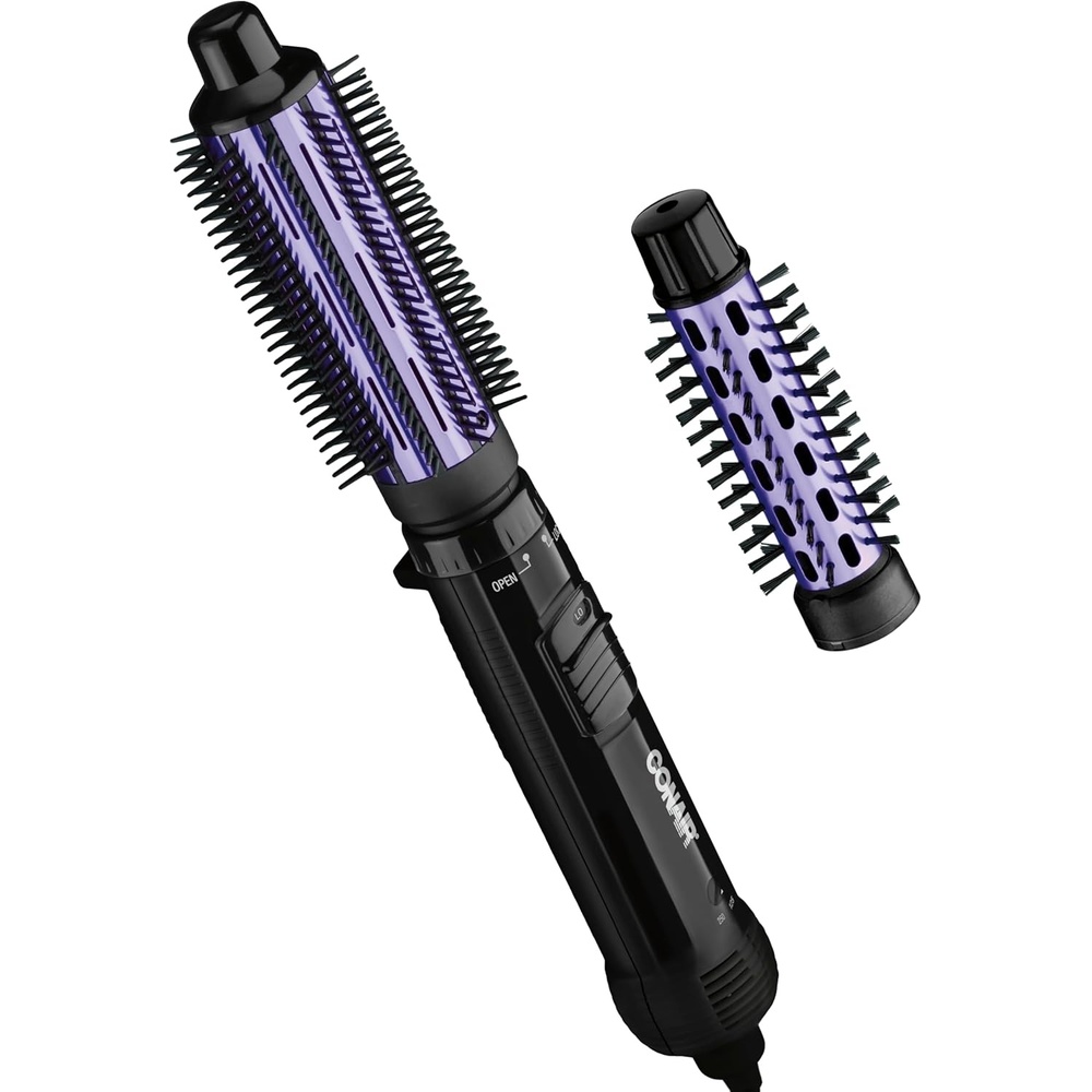 image:imageConair 2in1 Hot Air Curling Combo Includes 15inch Curl Brush and 1inch Aluminum Bristle BrushBlack  Purple