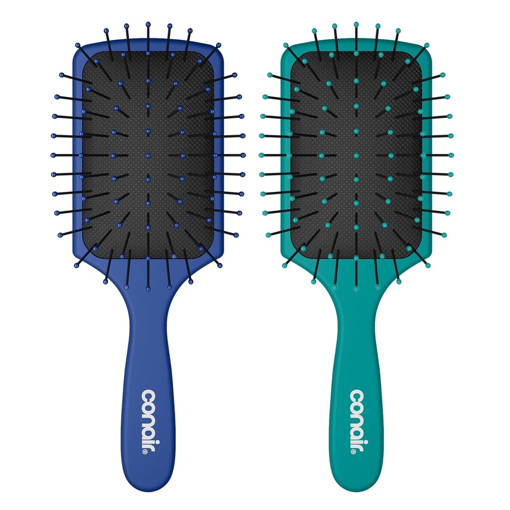 image:imageConair Beyond Gentle Mini Hair Brush Set with Strawberry amp Avocado Charms 2Pack Detangling Brushes for Wet amp Dry Hair Soft Flexible Bristles Vented Brush Compact Travel SizeBlue  Teal