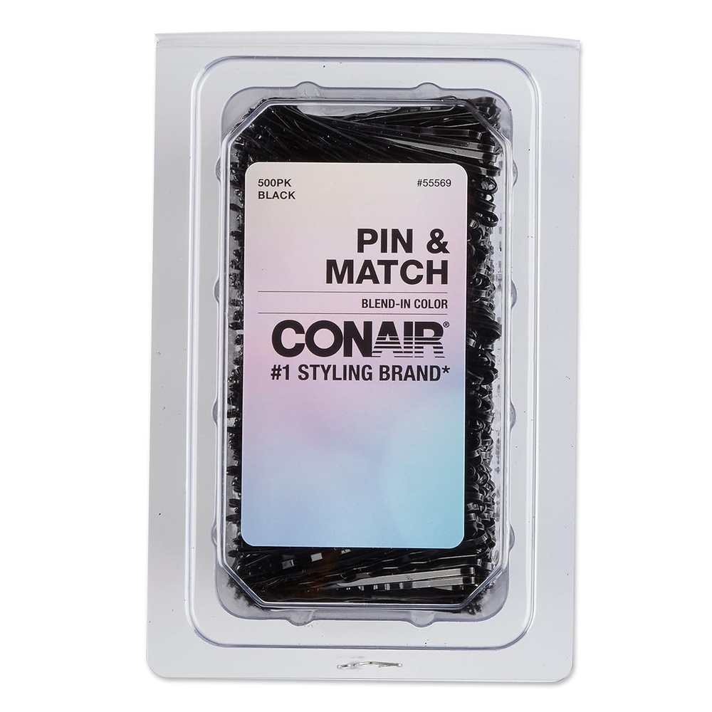 image:imageConair Bobby Hair Pins Black Bobby Pins in Storage Tub 500 PackBlack