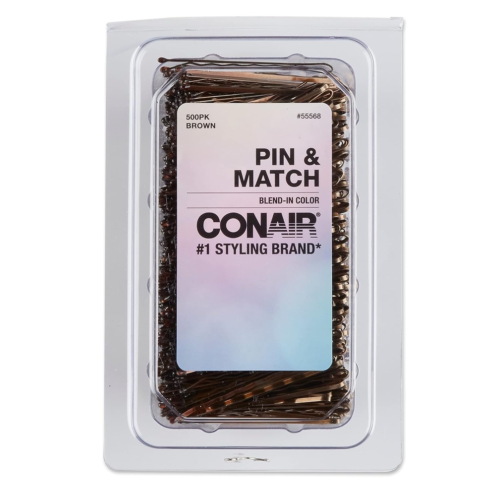 image:imageConair Bobby Hair Pins Brown Bobby Pins in Storage Tub 500 PackBrown