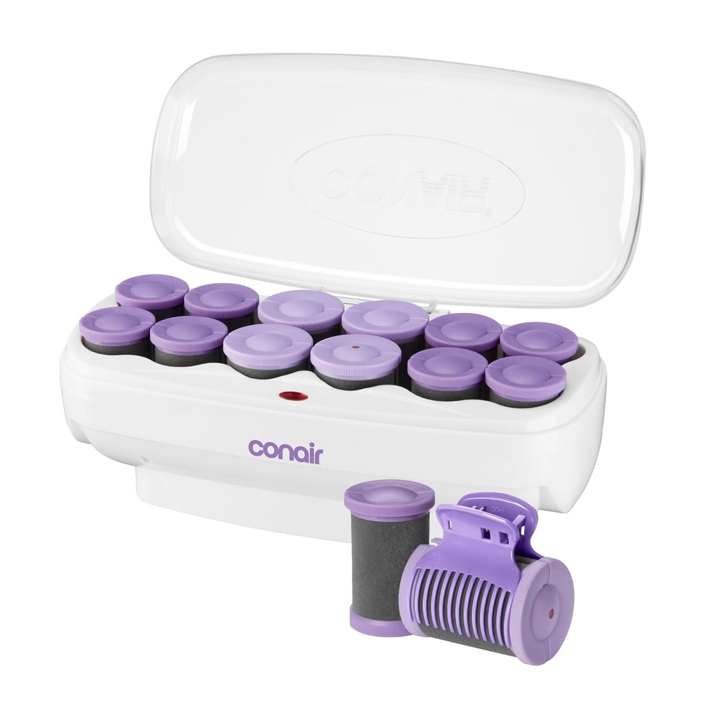 image:imageConair Ceramic Flocked Jumbo and SuperJumbo Hot Rollers Set Ceramic flocked hair setter for salon volume and soft curls 1 in amp 1 in sizes Lavender 12count Model CHV14JXRSAMR7