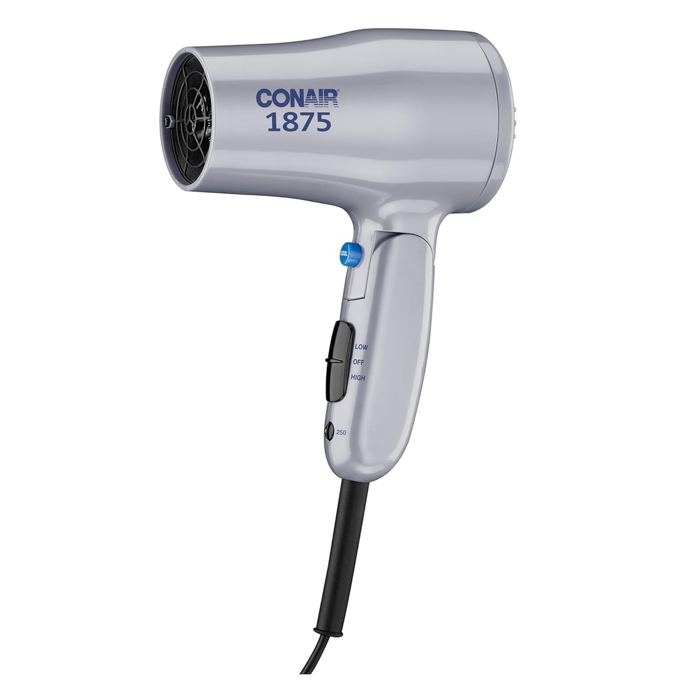 image:imageConair Compact Hair Dryer Travel Blow Dryer Folding Hair Dryers for Women 1875W Travel Hair Dryer Lightweight Hairdryer Dual Voltage Hair Dryer for World Travel 2 Heat2 Speed Cool Shot Grey1 Count Pack of 1